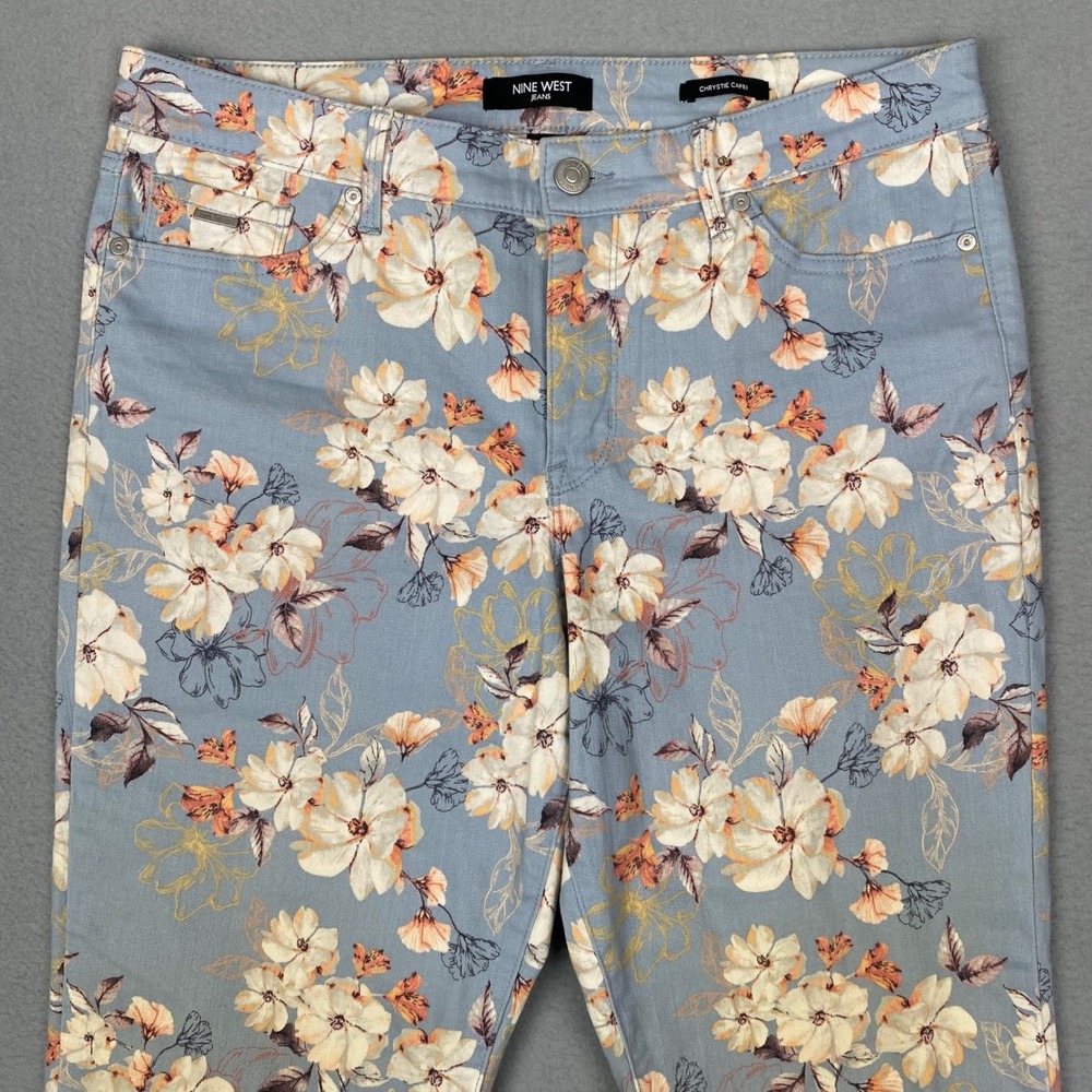 NINE WEST Chrystie‎ Capri Jeans Women's Floral Dogwood Print Blue Size 12 - Picture 3 of 12